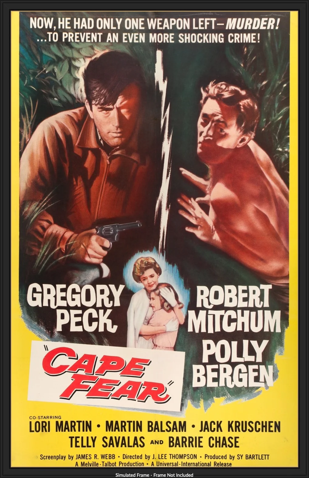 Framed Cape Fear movie poster on the shelf back wall